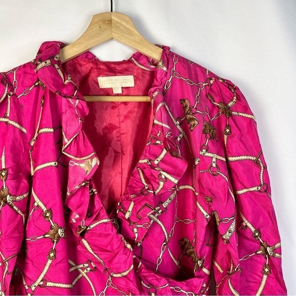 Britt Ryan Hot Pink Chain Print Half Sleeve Wrap Mini Dress 4 - Picture 3 of 5